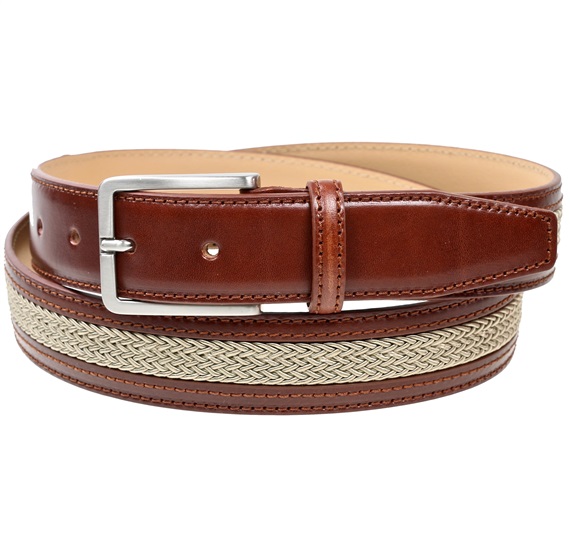 Brown Leather Belt with Beige Braided