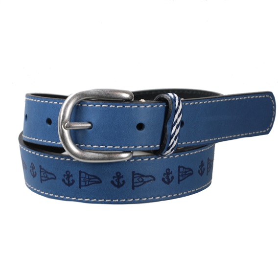 Boy's Blue Leather Belt with Marine Design
