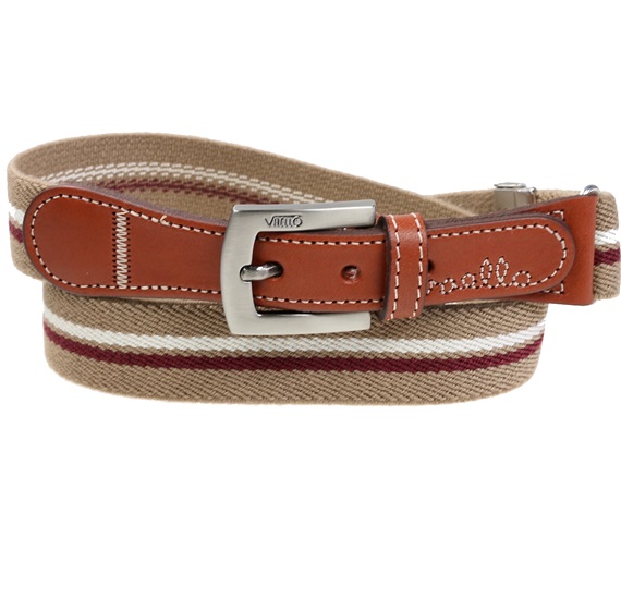 Boy's Beige Elastic Belt with Garnet Stripe