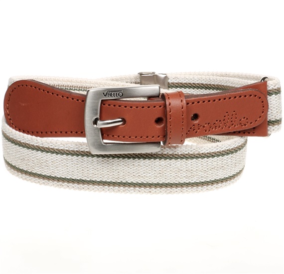 Boy's Beige Elastic Belt with Green Stripes