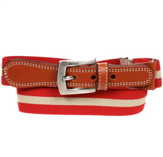 Boy's Red Elastic Belt with Bege Stripe