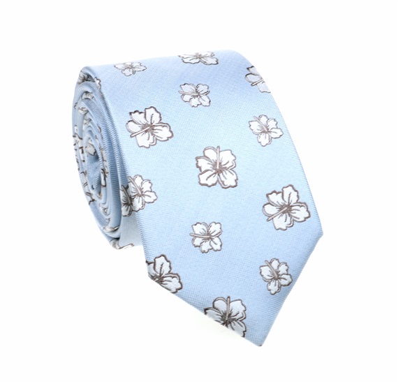 Sky Blue with Flowers Natural Silk Tie