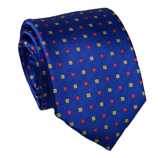 Royal Blue Small Squares Design Silk Tie