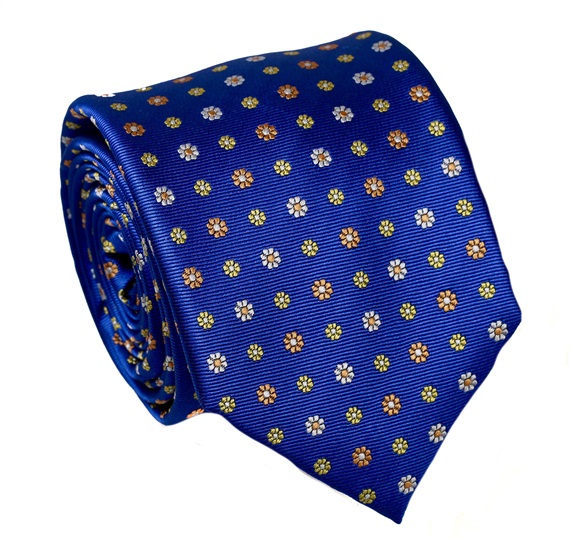 Royal Blue Daisies Natural Silk Tie