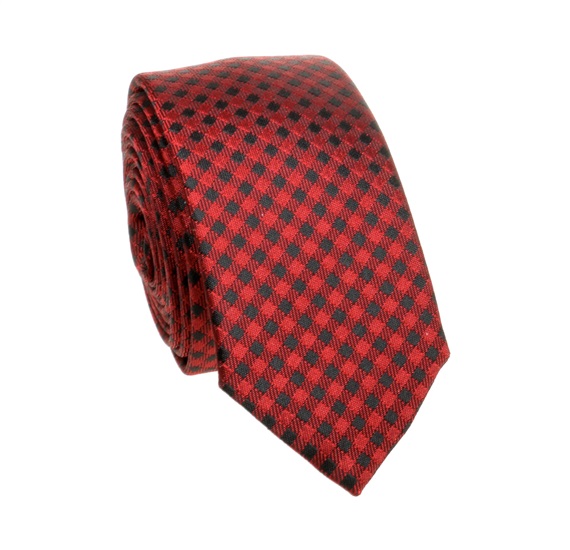 Black and Garnet Checked Slim Tie