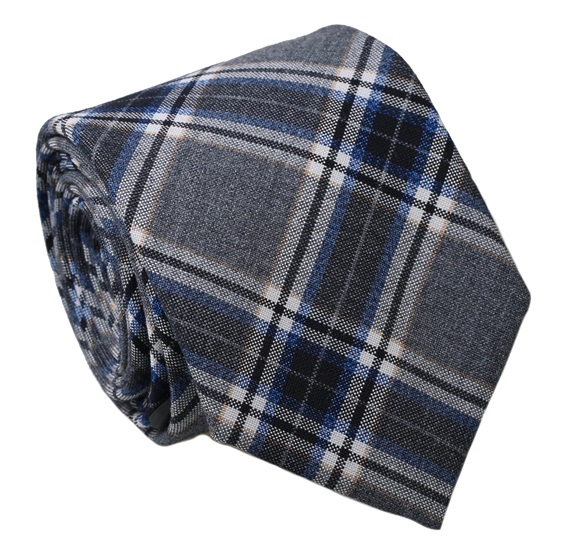 Grey and Blue Checked Tie