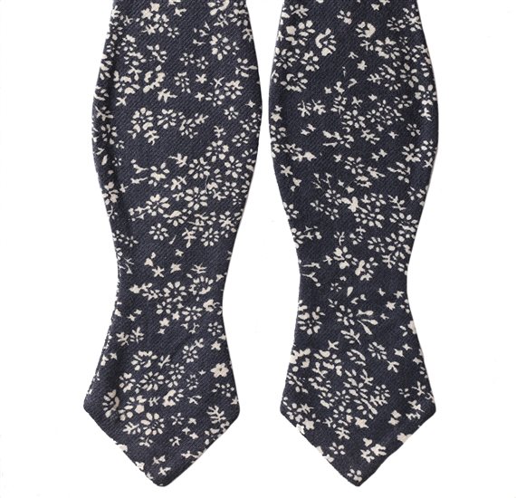 Grey Self Bow Tie with White Flowers