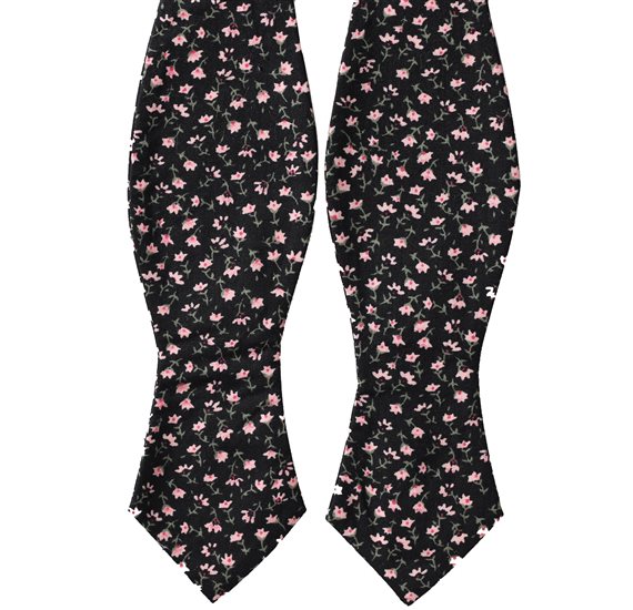 Black Self Bow Tie with Pink Flowers