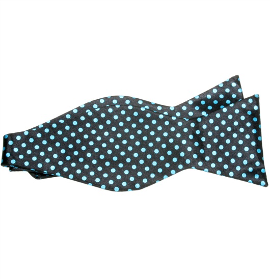 Black Self Bow Tie with Turquoise Dots