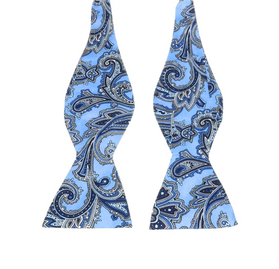 Sky Blue Silk Self Bow Tie with Blue Cashmere