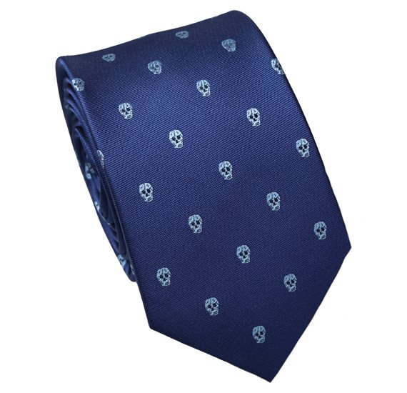 Dark Blue Slim Tie with Skulls