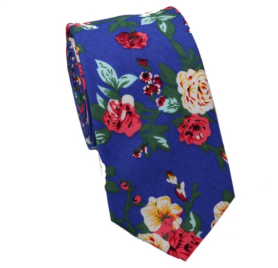 Royal Blue Flowers Slim Tie
