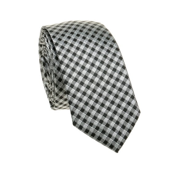 Grey and Black Checked Slim Tie