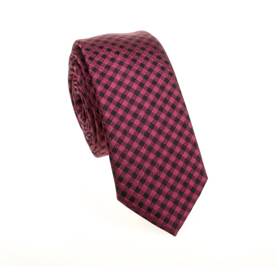 Black and Magenta Checked Slim Tie