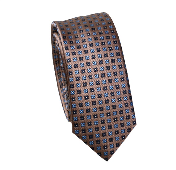 Brown with Blue Clover Slim Tie