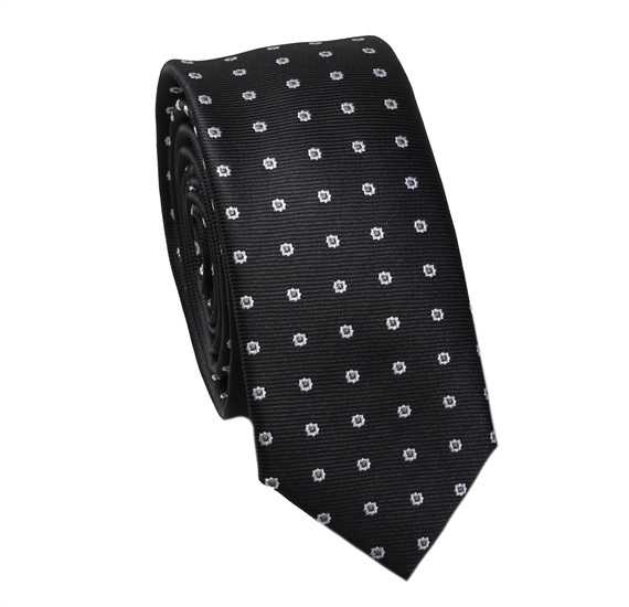 Black with White Flowers Slim Tie