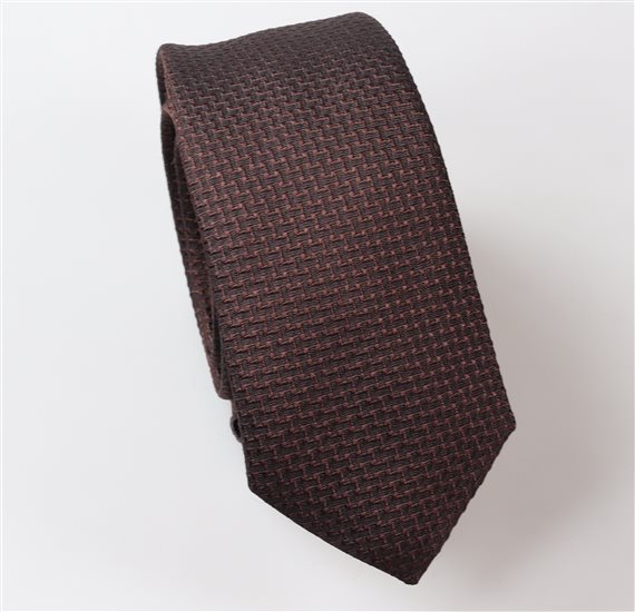 Brown Brocade Silk Slim Tie
