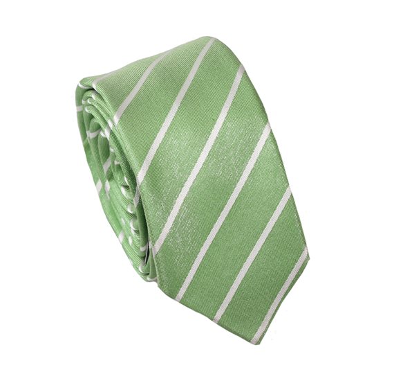 Green Lime Stripes Silk Skinny Tie