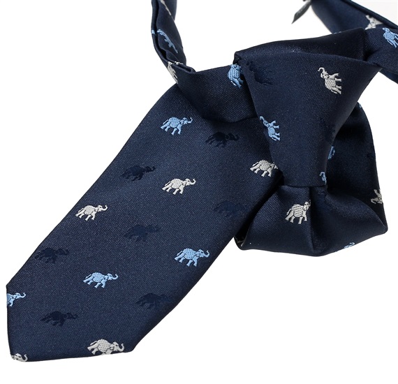 Boy's Navy Blue Tie with Elephants