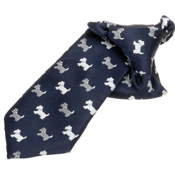 Boy's Navy Blue Tie with White Schnauzer