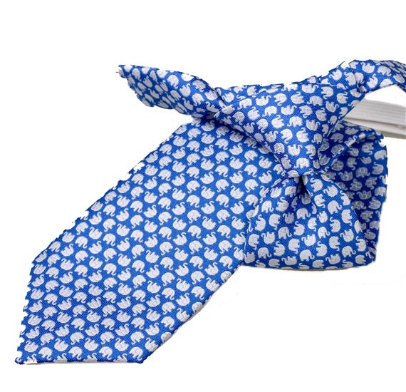 Boy's Royal Blue Tie with White Elephants