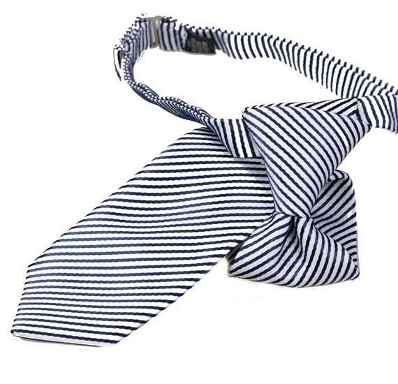 Boy's Dark Blue and White Stripes Tie