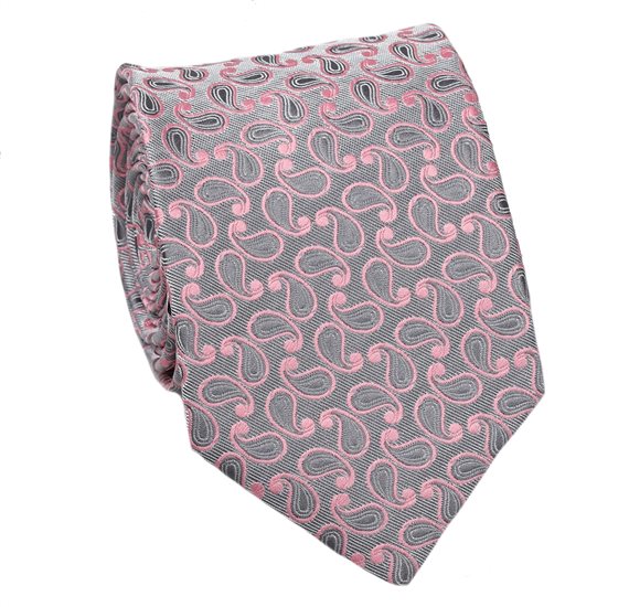 Grey and Pink Tie with Paisley