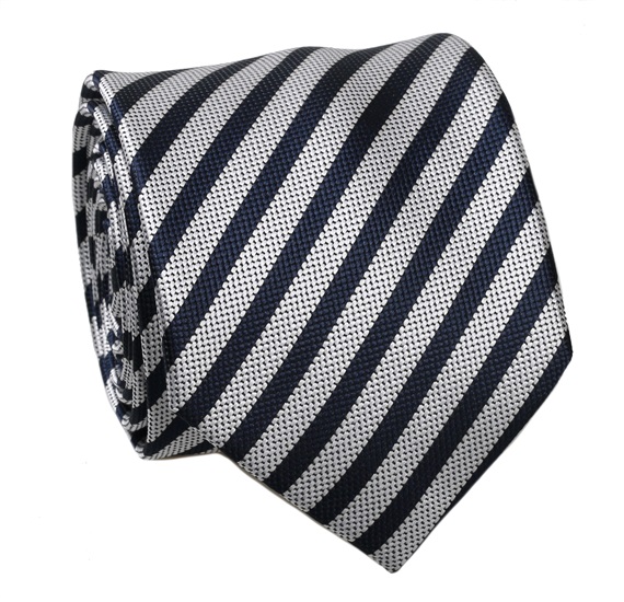 Navy Blue and Grey Striped Tie