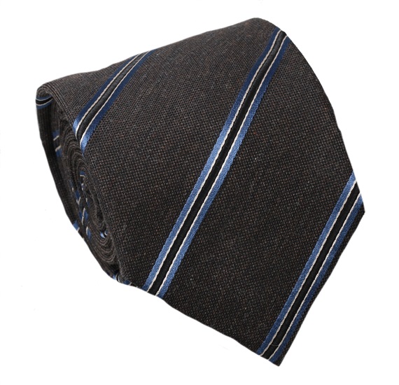 Blue and Brown Striped Wool Tie