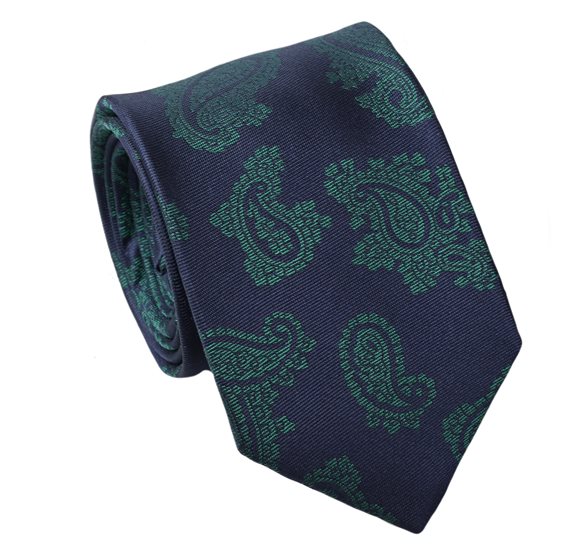 Blue Silk Tie with Green Cachemir
