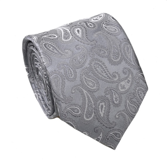 Grey Paisley Natural Silk Tie