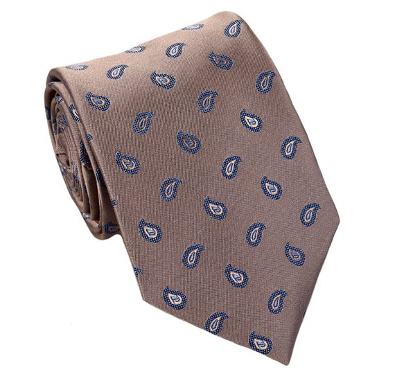 Camel and Blue Paisley Silk Tie