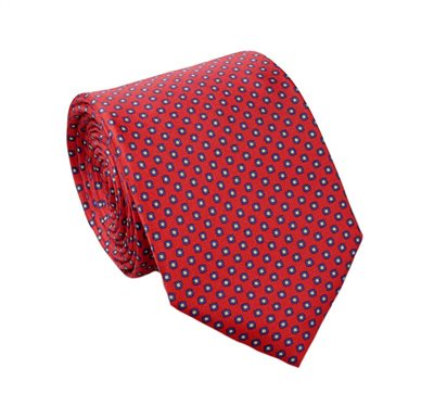 Red with Blue Dots Silk Tie