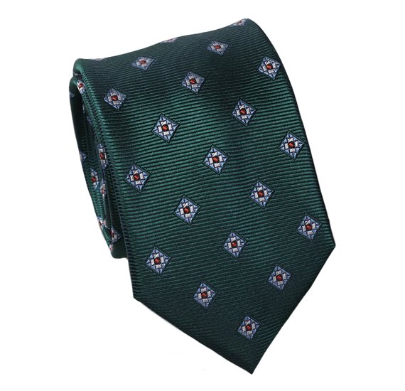 Green Geometric Design Natural Silk Tie