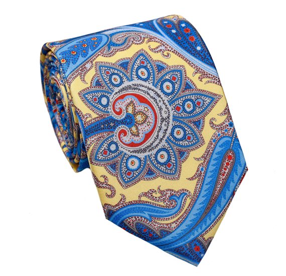 Yellow Paisley Natural Silk Tie and Pocket Square