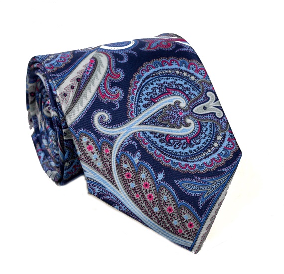 Blue Paisley Natural Silk Tie and Pocket Square