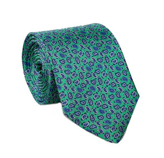 Green Paisley Silk Tie and Pocket Square