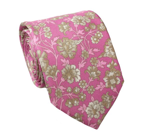 Pink Flowers Silk Tie and Pocket Square