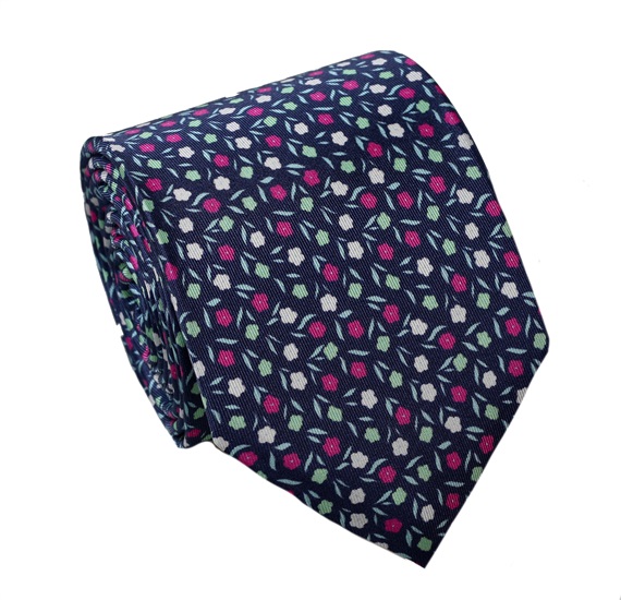 Green and Pink Flowers Silk Tie and Pocket Square
