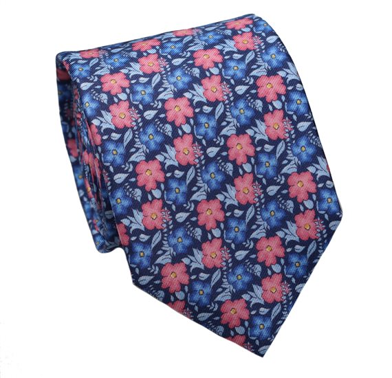 Blue Flowers Natural Silk Tie and Pocket Square