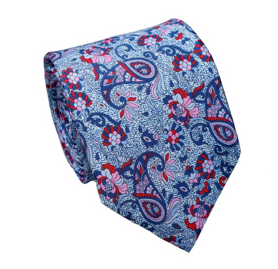 Blue Paisley Natural Silk Tie and Pocket Square