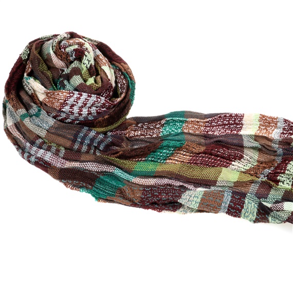 Brown, Green and Garnet Checked Foulard