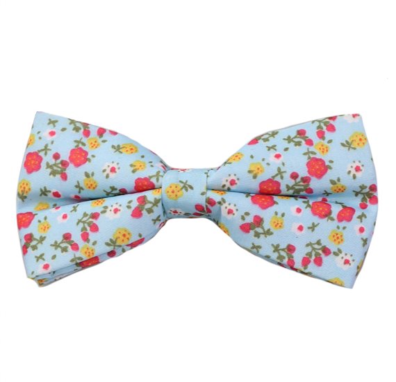 Sky Blue Bow Tie with Red Flowers