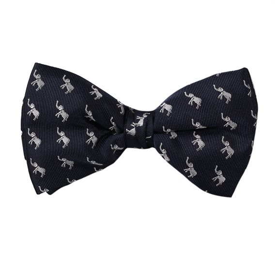 Dark Blue with Grey Elephants Bow Tie