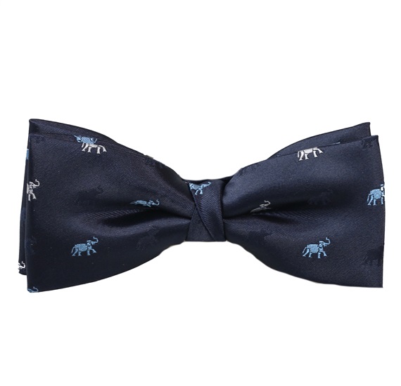 Dark Blue Bow Tie with Elephants