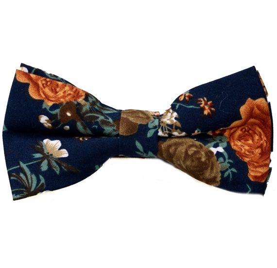 Dark Blue Bow Tie with Flowers