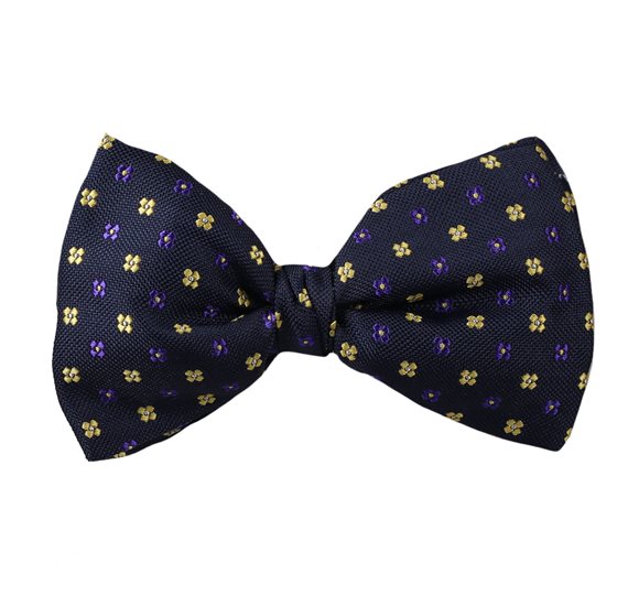 Dark Blue with Purple Flowers Bow Tie