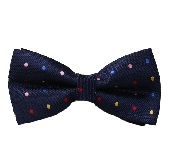 Dark Blue Bow Tie with Multicolor Dots