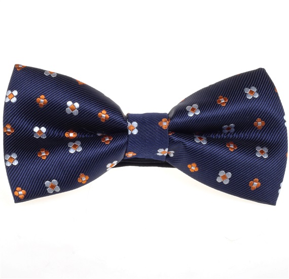 Dark Blue Bow Tie with Orange Daisies