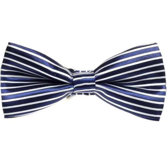 Dark Blue Bow Tie with White Stripes